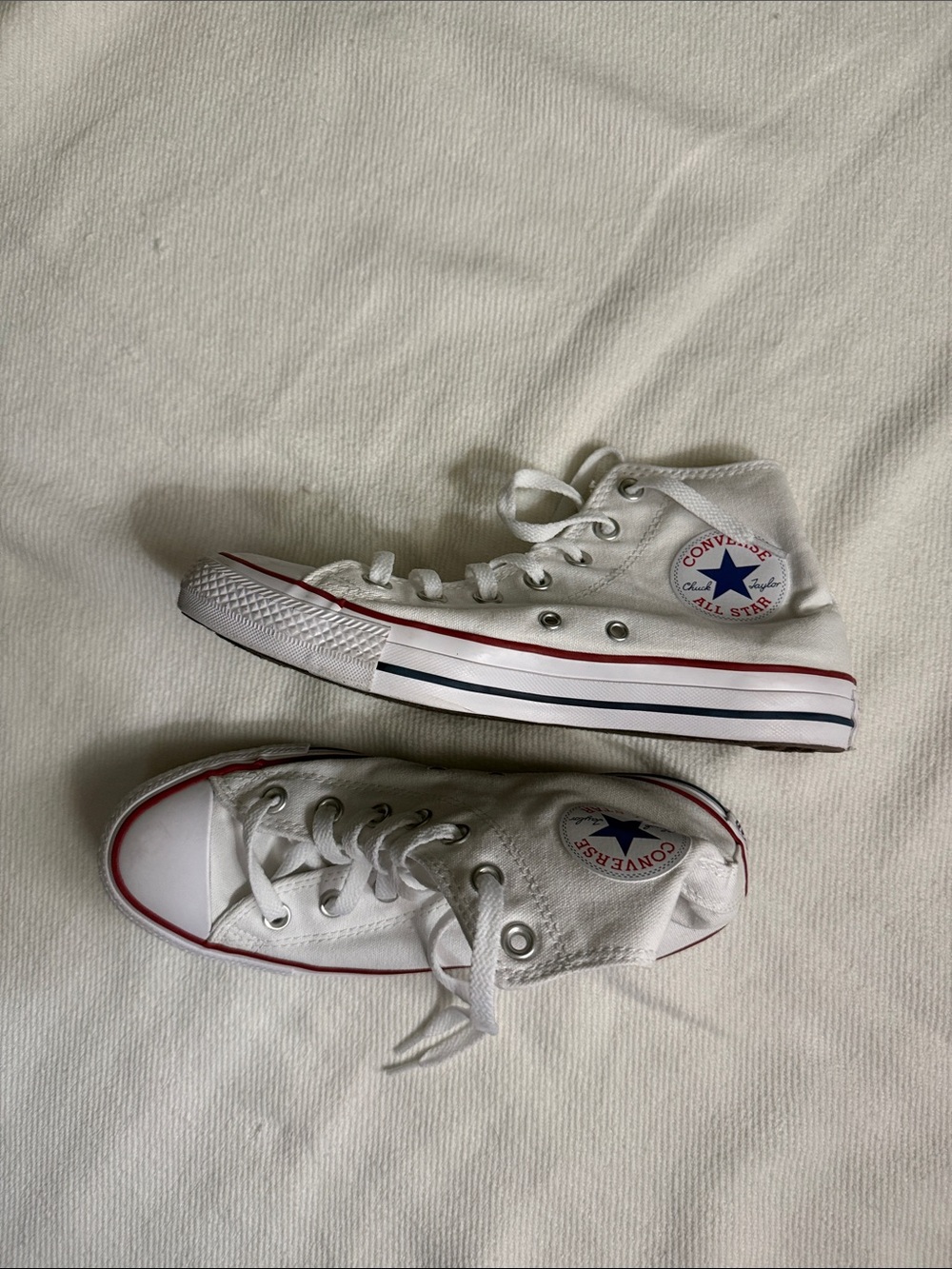 Converse White High Top Sneakers with Red & Navy Accents
